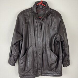 Preston & York Dark Brown Genuine Leather Jacket Full Zip Pockets